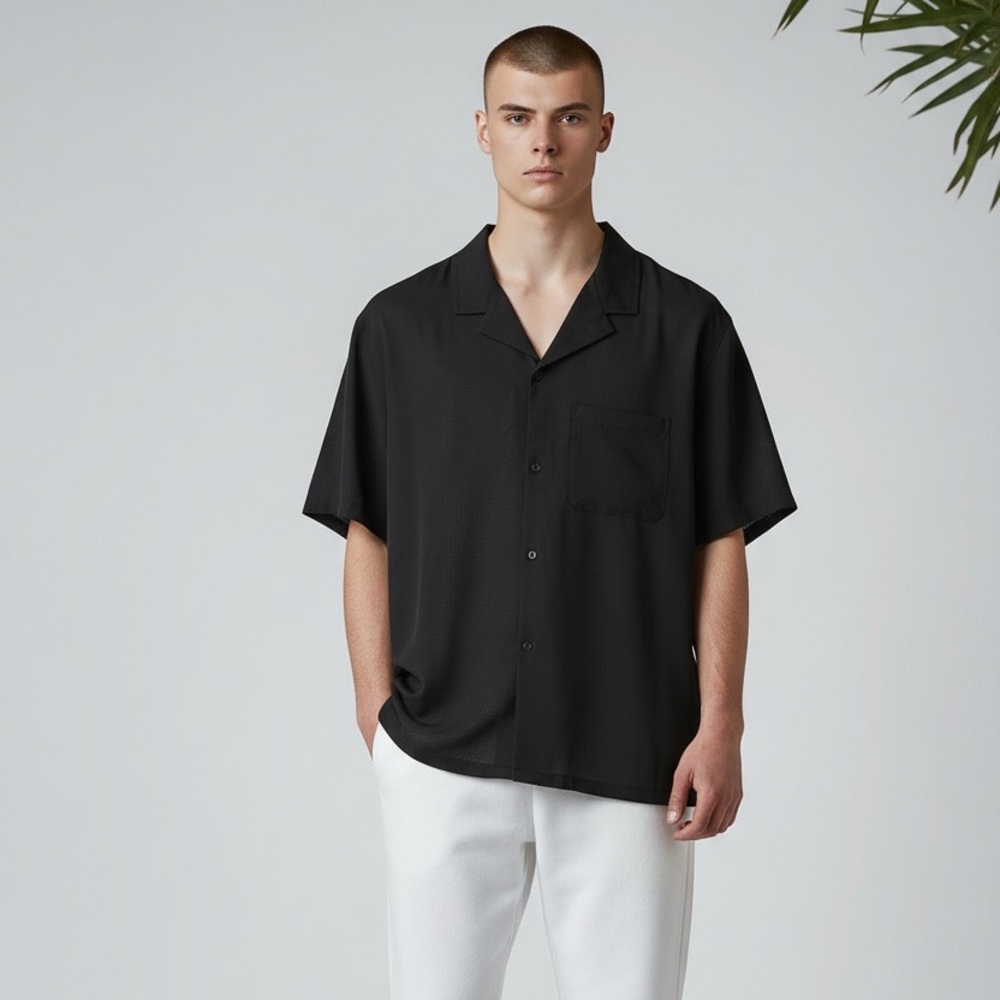 All In Motion Black Short-Sleeve Collar Shirt